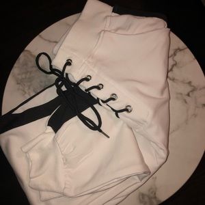 White high waisted joggers.